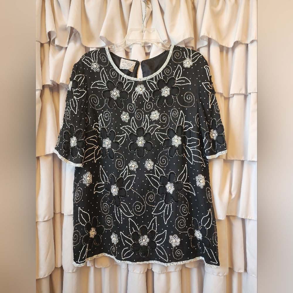 Women's Made in India Silk Beaded Black Blouse Plus Size